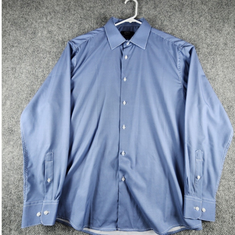 Jones New York Signature Slim Fit Dress Shirt Mens XL 17-17.5 Blue Micro Print - Picture 1 of 7